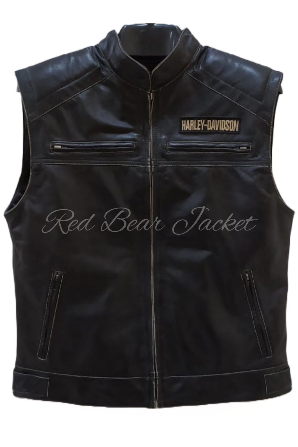 mens hd leather vest