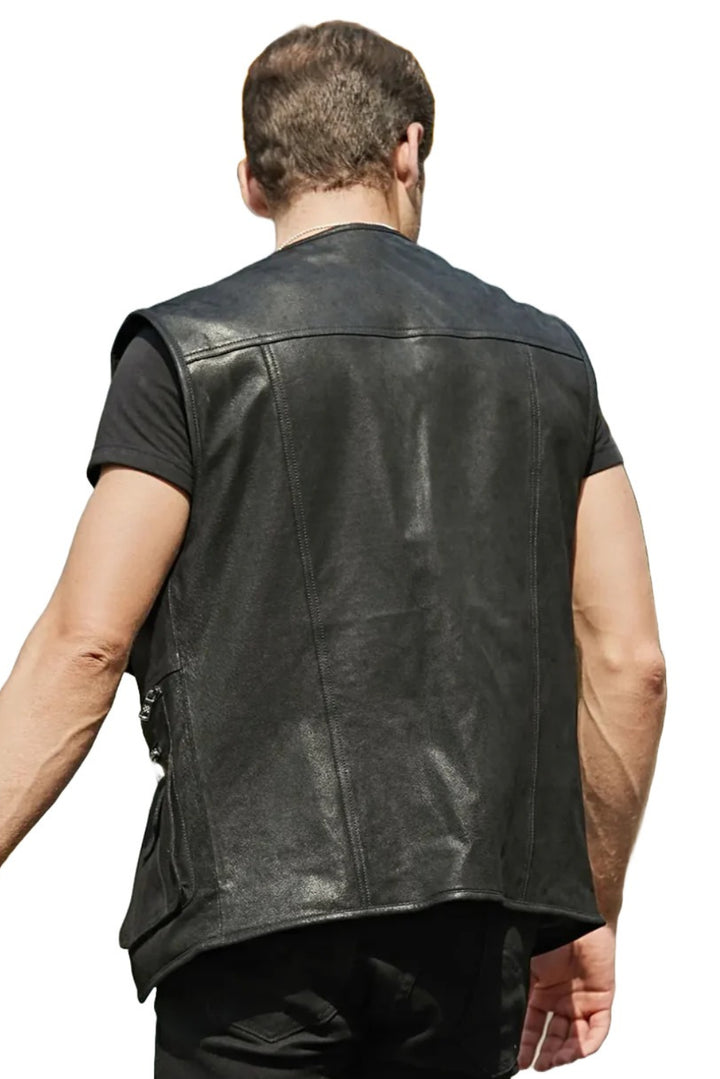 mens leather biker vest