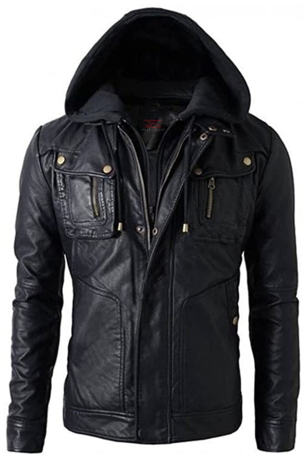 mens leather jacket with hood