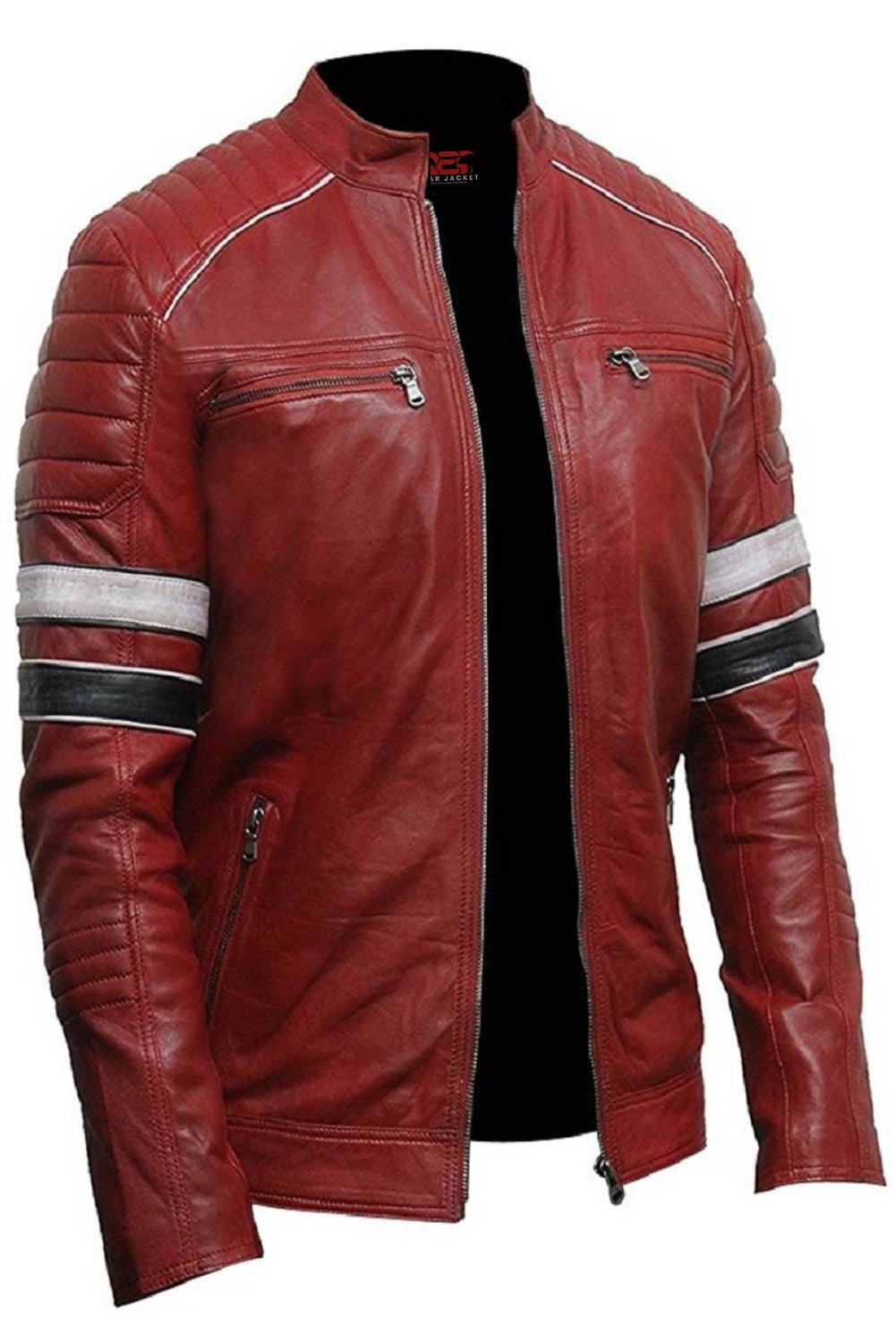 mens red leather biker jacket