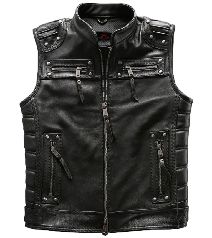 Ian Black Quilted Leather Biker Vest