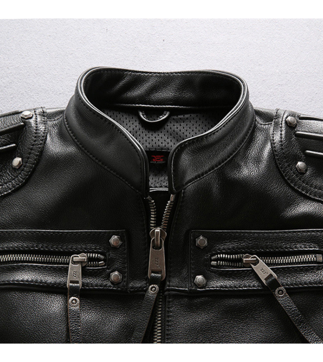 Ian Black Quilted Leather Biker Vest