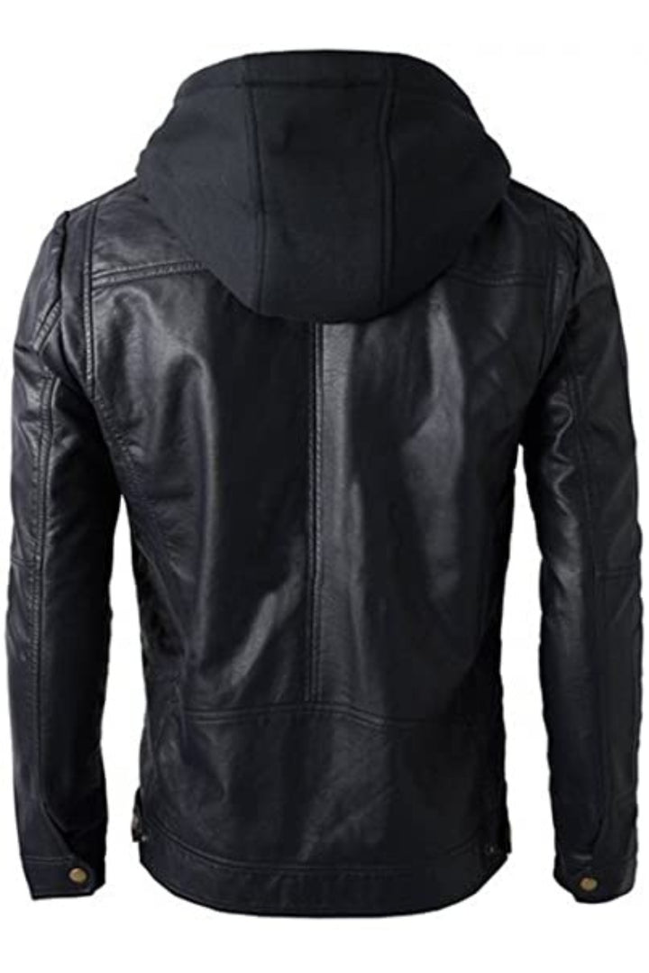 mens hooded leather jacket