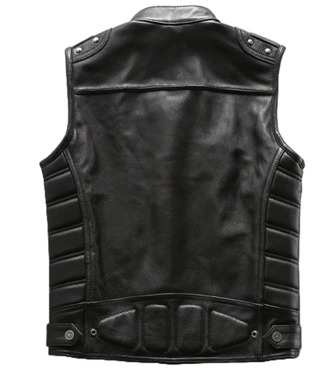 Ian Black Quilted Leather Biker Vest