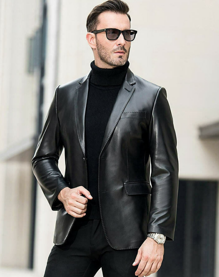 Classmith Black Leather Blazer For Men