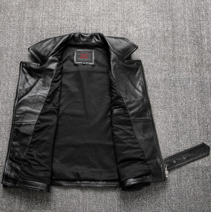 Reeves Black Motorcycle Leather Vest For Men