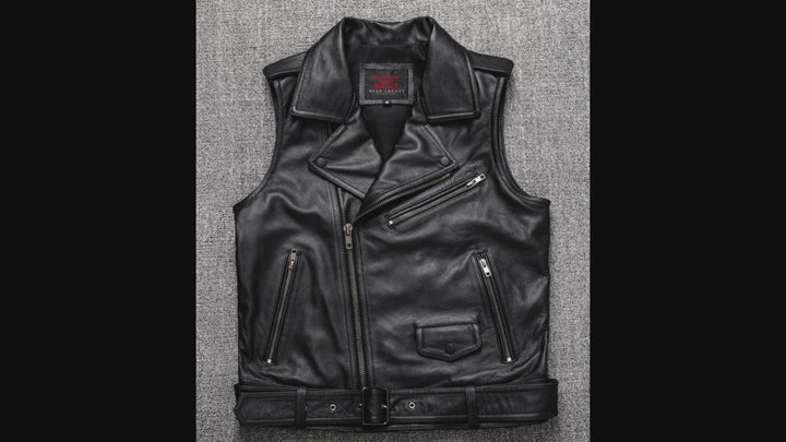 Reeves Black Motorcycle Leather Vest For Men