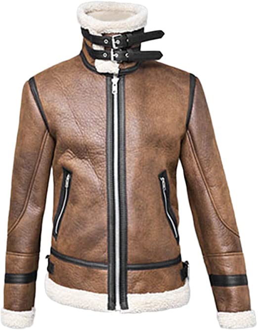 Francis B-3 Brown & White Leather Bomber Jacket