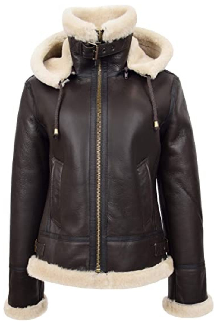 Hannah B3 RAF Brown Shearling Leather Bomber Jacket