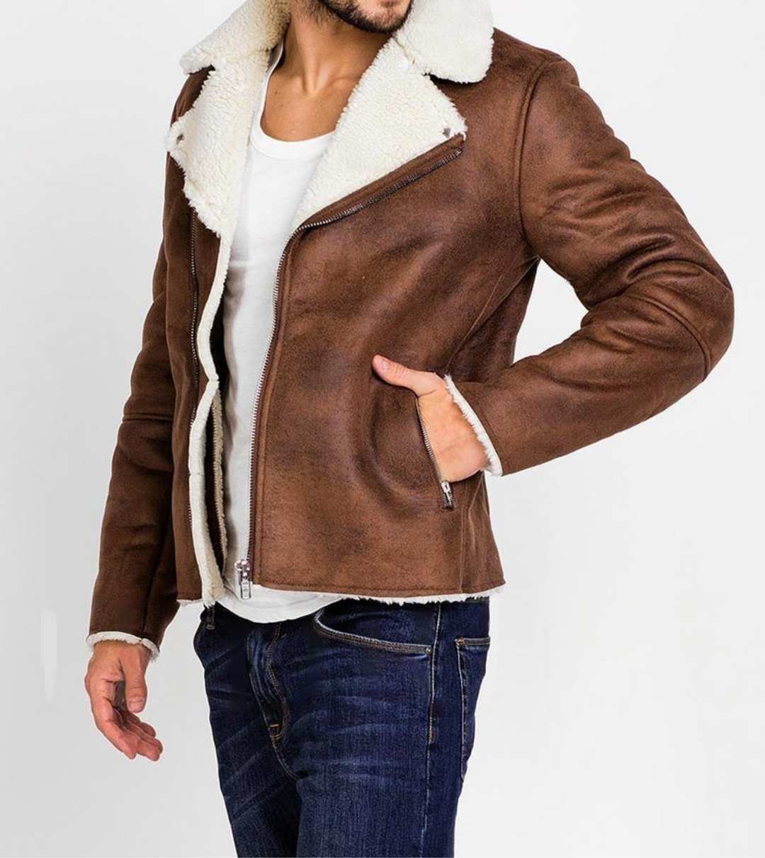 sherpa leather jacket brown