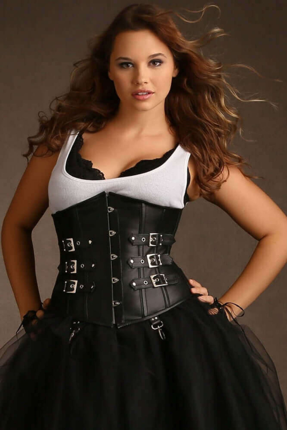 underbust leather waist corset