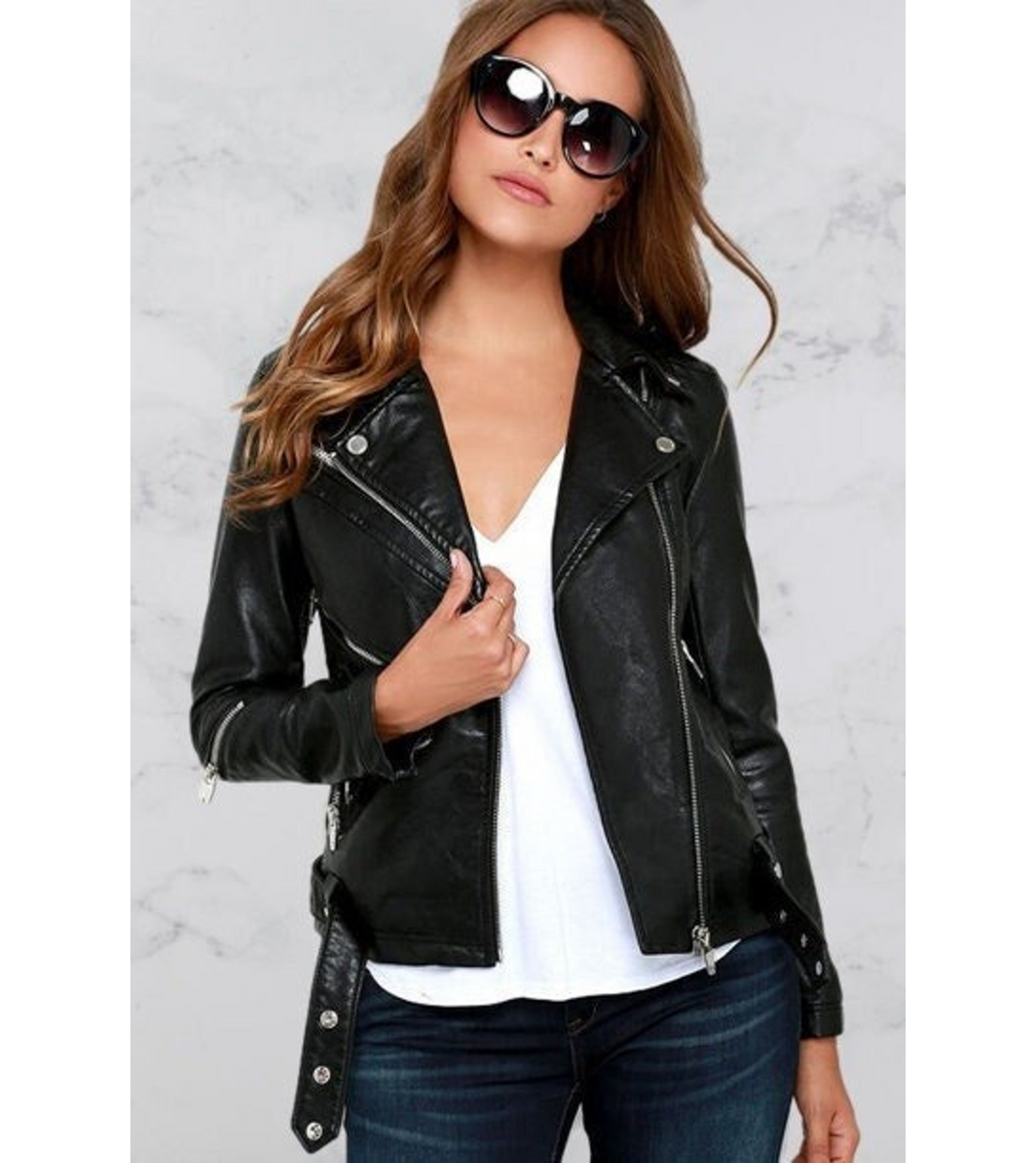 woman leather motorcycle jacket