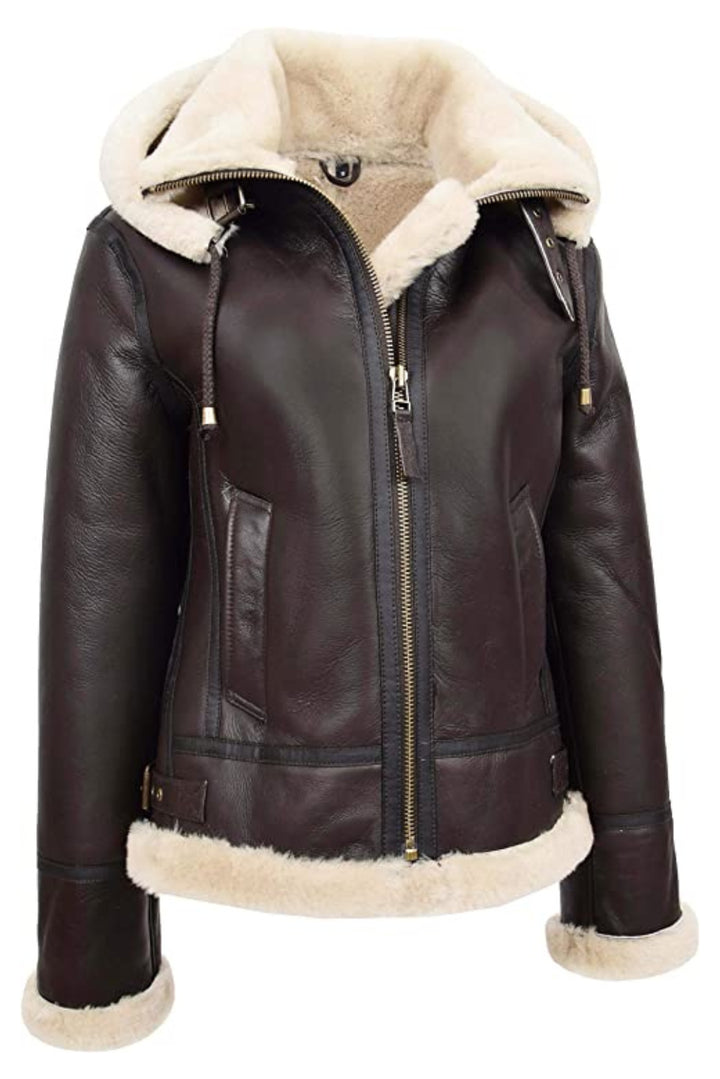 Hannah B3 RAF Brown Shearling Leather Bomber Jacket