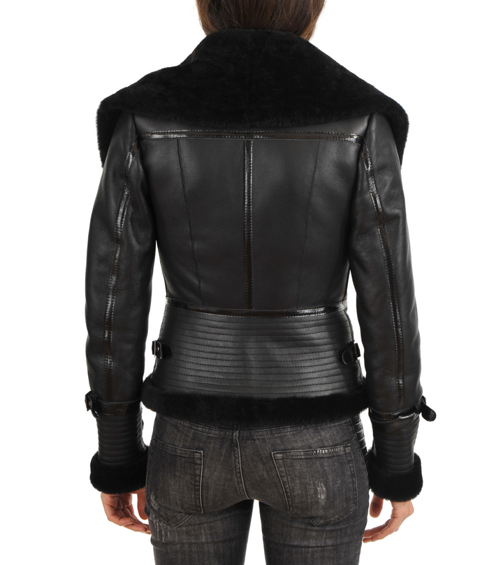 womens black shearling jacket