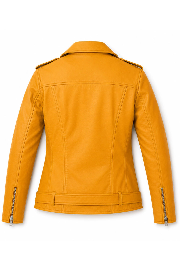 yellow leather jacket womens